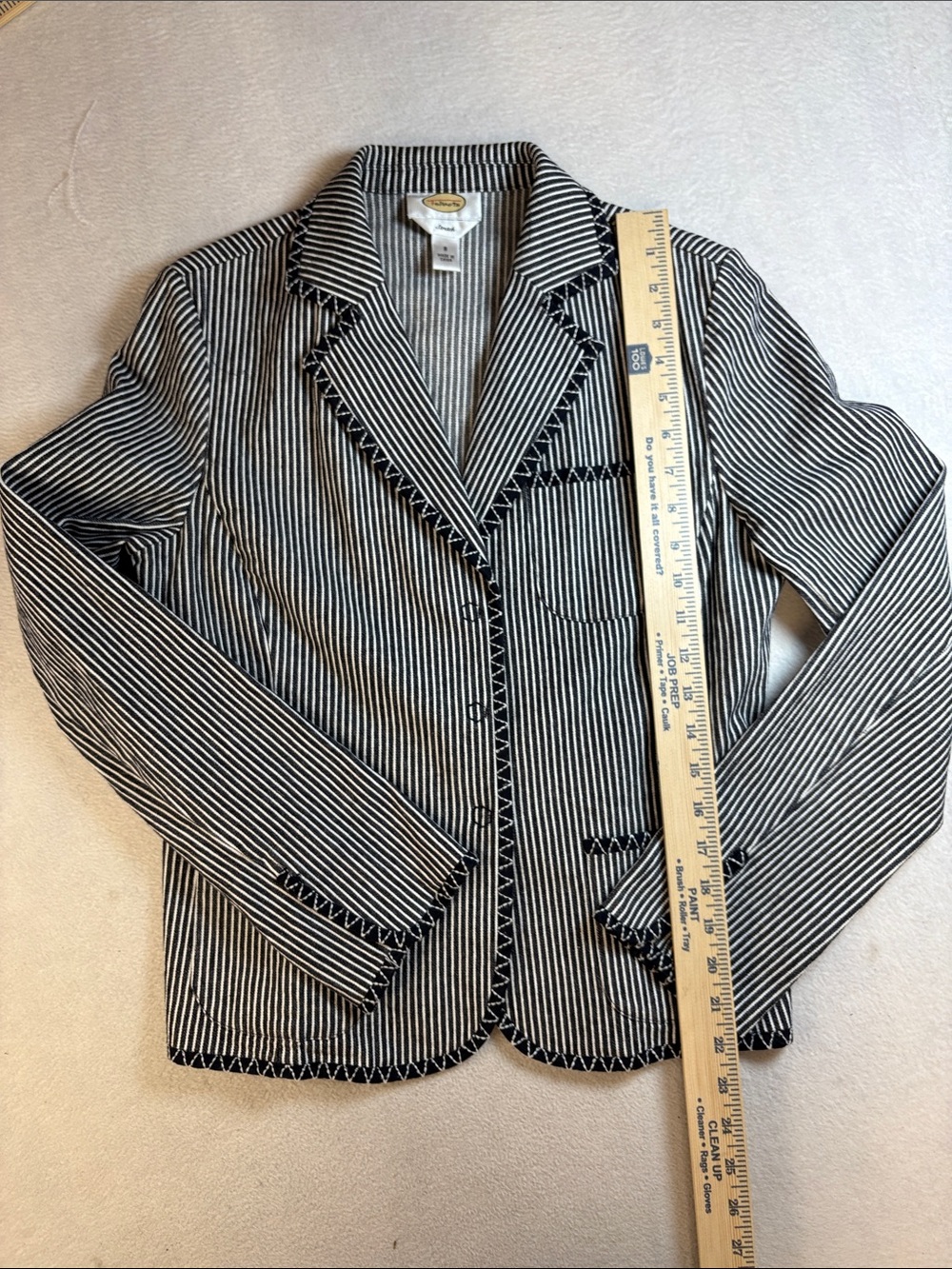 Talbots Black and White Striped Blazer with Zigzag Trim
